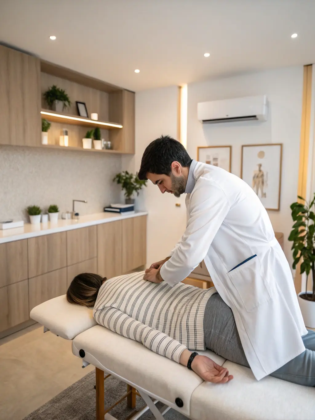 A person experiencing neck pain, being assessed by a chiropractor at Beshel Chiropractic.